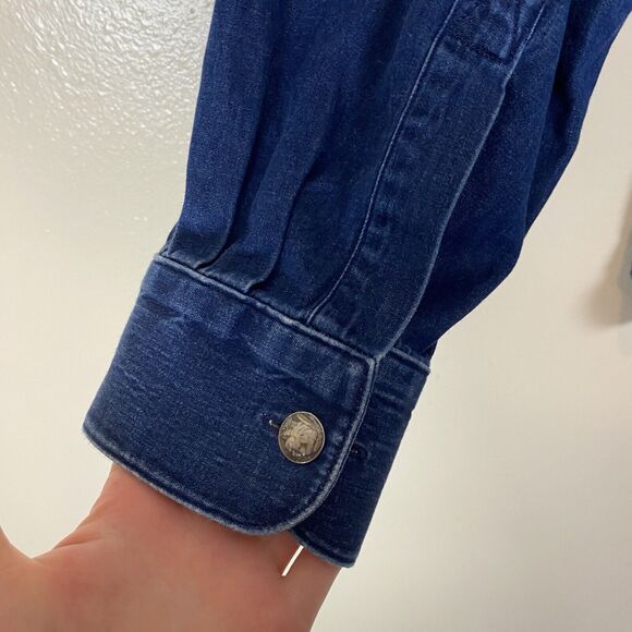 Stubbs XXL Men's Silver Button Up Shirt Denim Chambray Blue Western Texas Cowboy - Picture 4 of 7